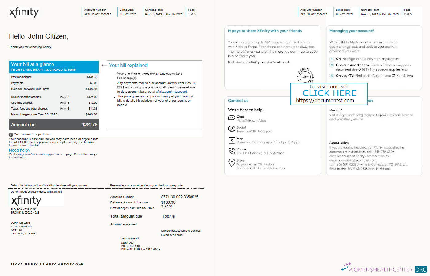 download USA Xfinity utility bill template in Word and PDF formats, 3 pages, version 2, 1 2 pages PDF template